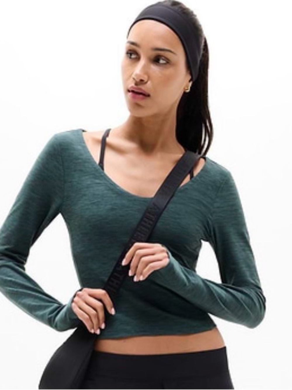 NWT Athleta SoftLuxe Top Pine Heather Size Small